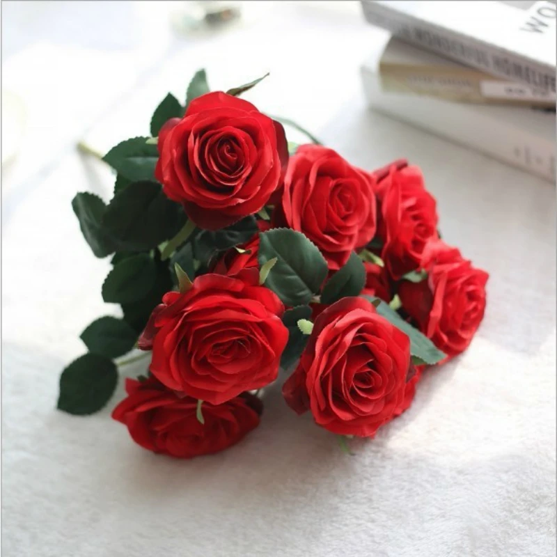 

1 Bunch European French Artificial Silk Rose Floral Bouquet Fake Flower Wedding Decoration Arrange Table Home Hotel Party