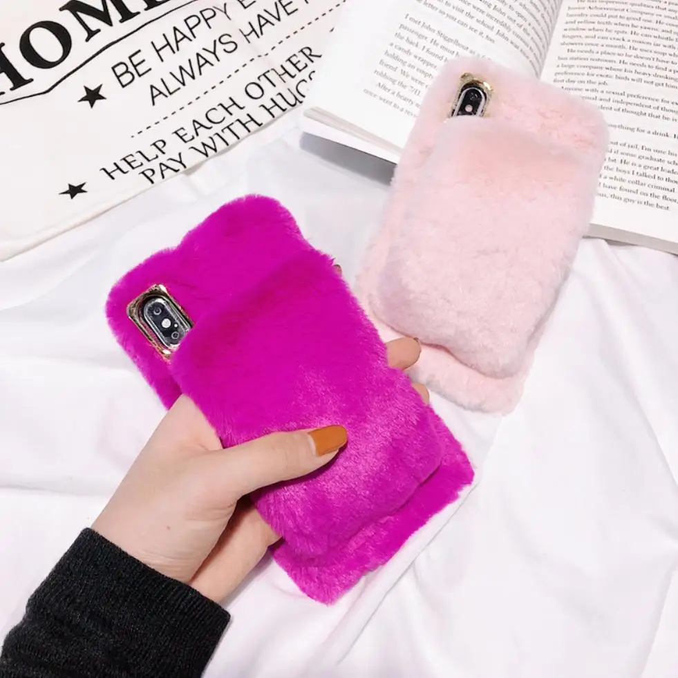 For Apple iPhone 11 Pro XS Max XR X 8 7 6 6S Plus Luxury Handmade Comfort Hand Warmers Plush Phone Case Back Cover Winter Autumn