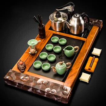 

Simple Kung Fu Teaset Tea Ceremony Set High Quality Ebony Wood Rosewood Tea Table Solid Wood Tea Tray Fully Automatic Home Set