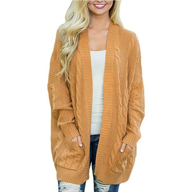 

2020 Autumn and Winter New Sweater Women's European and American Mid-length Plus Size Double Pocket Knit Plus Size Cardigan