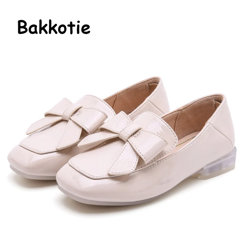 Bakkotie Новинка одежда для маленьких девочек; Осенняя мода с бантиком из Pu искусственного материала(Pu) детская кожаная обувь черные туфли без каблуков "Принцесса"; Детское платье-свитер обувь