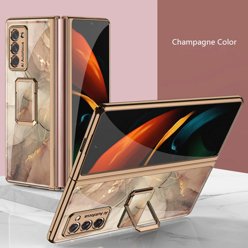 samsung silicone case Plating PC Hard Phone Cover For Samsung Galaxy Z Fold 2 5G Case Color Pattern Rotating Ring Bracket Shockproof Protective Funda cute samsung phone case