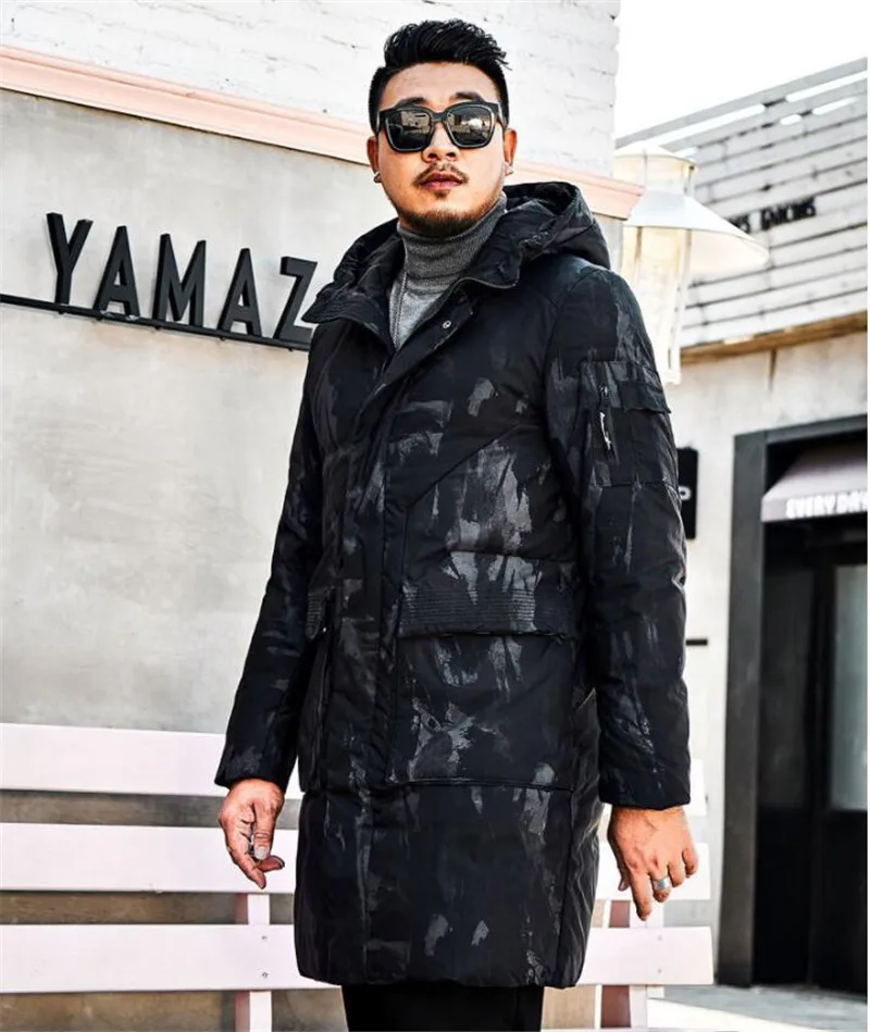 Зимняя новая брендовая мужская парка Теплая Куртка мужская длинная свободная куртка большого размера Толстая черная куртка для мужской одежды 140 кг