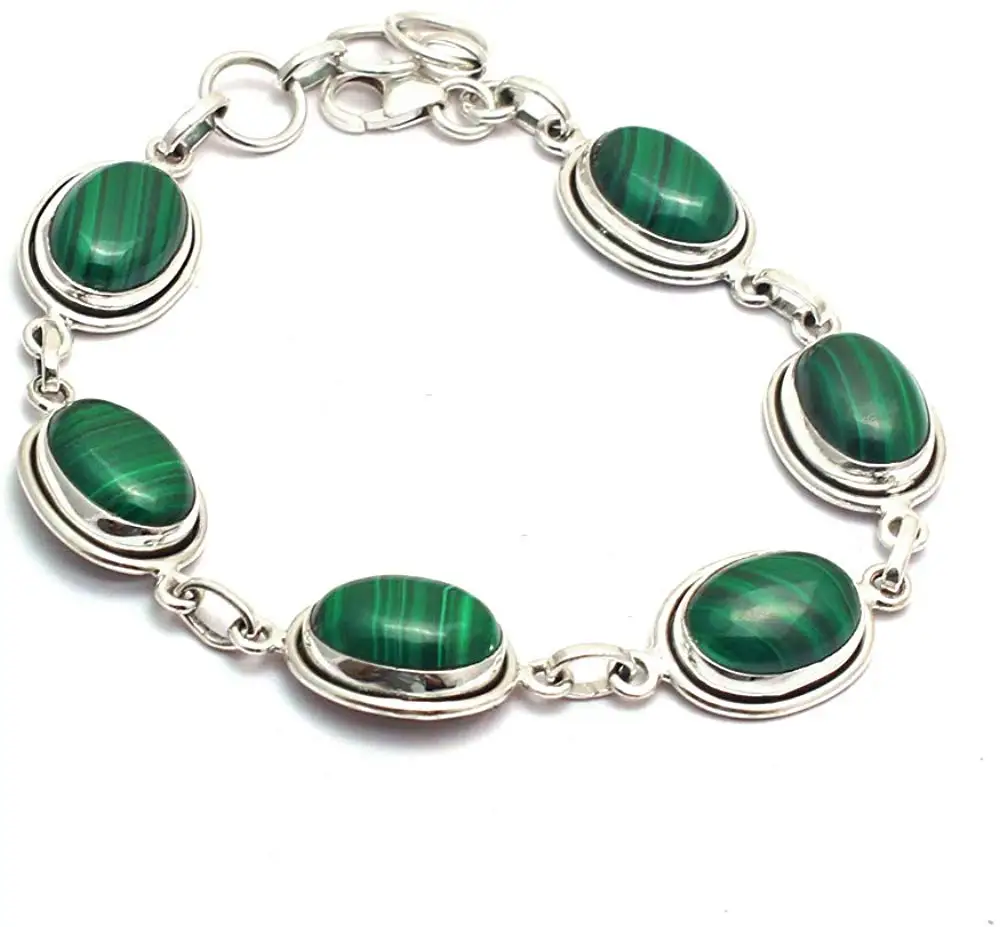 

Genuine Malachite Bracelet 925 Sterling Silver, 21.5 cm, 2SBR0098