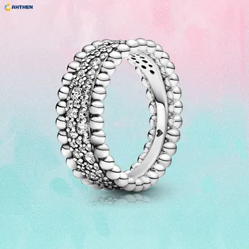 

2020 Valentine's Day 100% 925 Sterling Silver Women Rings Beaded Pave Band Rings for Women DIY Jewelry Wedding