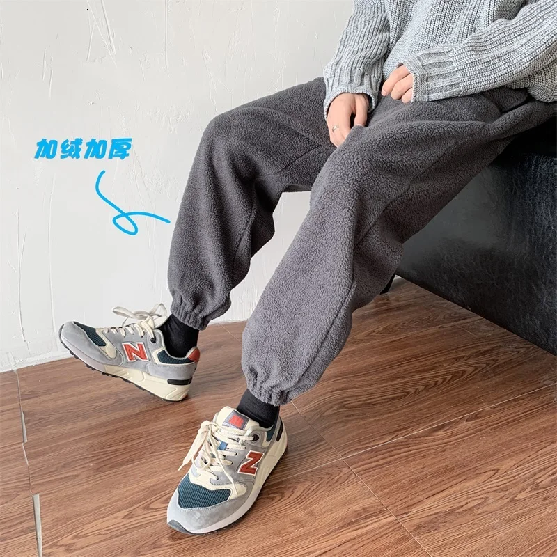 Winter Plus Velvet Padded Pants Men's Warm Fashion Casual Lamb Hair Pants Men Streetwear Wild Loose Joggers Sweatpants Mens