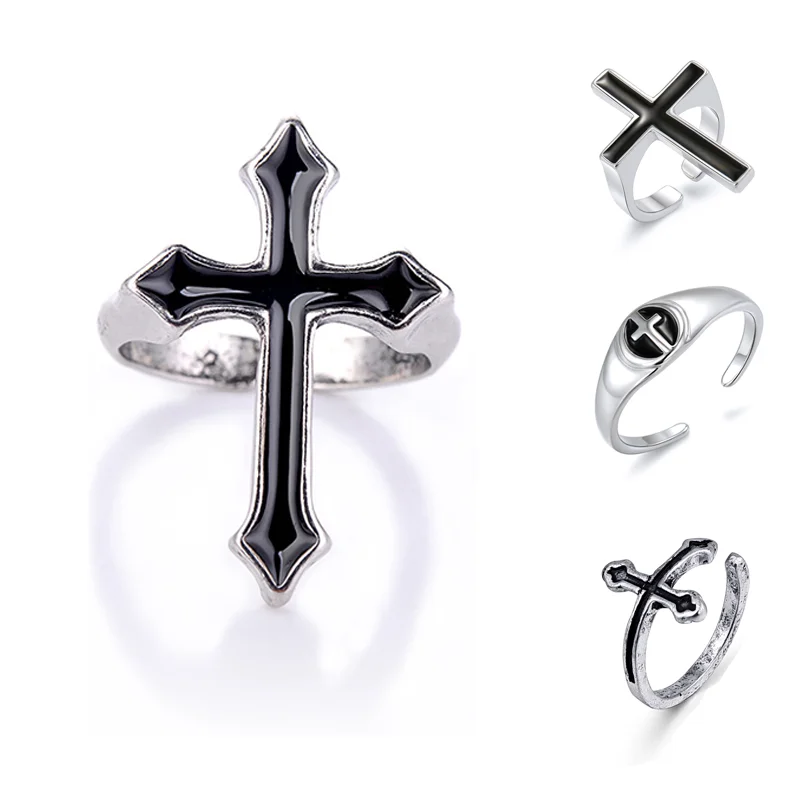 Finger Ring Retro Big Cross Open For Women Party Jewelry Men Gothic Metal For Finger Ring Opening Ring