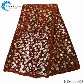 

Alisa orange african velvet lace fabric with sequins french net laces 2020 high quality embroidered nigerian fabrics 5 yards/pcs
