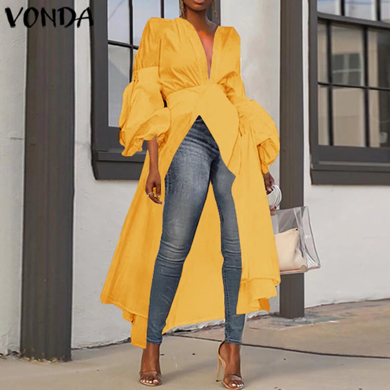  2019 VONDA Women Autumn Long Sleeve Fashion Long Shirt Blouses Irregular Tunic Tops Blusas Feminina