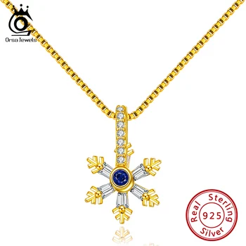 

ORSA JEWELS S925 Snowflake Pendant Necklace Christmas Theme Party Blue Zircon Clear Zircon Pendant Women Romantic Jewelry SN163