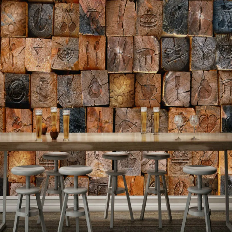 

Drop Shipping Custom 3d Wall Mural Retro Vintage 3D Wood Block Wood Wallpaper Background Wallpaper For Restaurant Coffee Shop