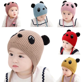 

Winter Kids Girls Hats Newborn Cute Warm Boys Baby Cartoon Ear Design Hats Knitted Wool Hemming Caps 1-3Y