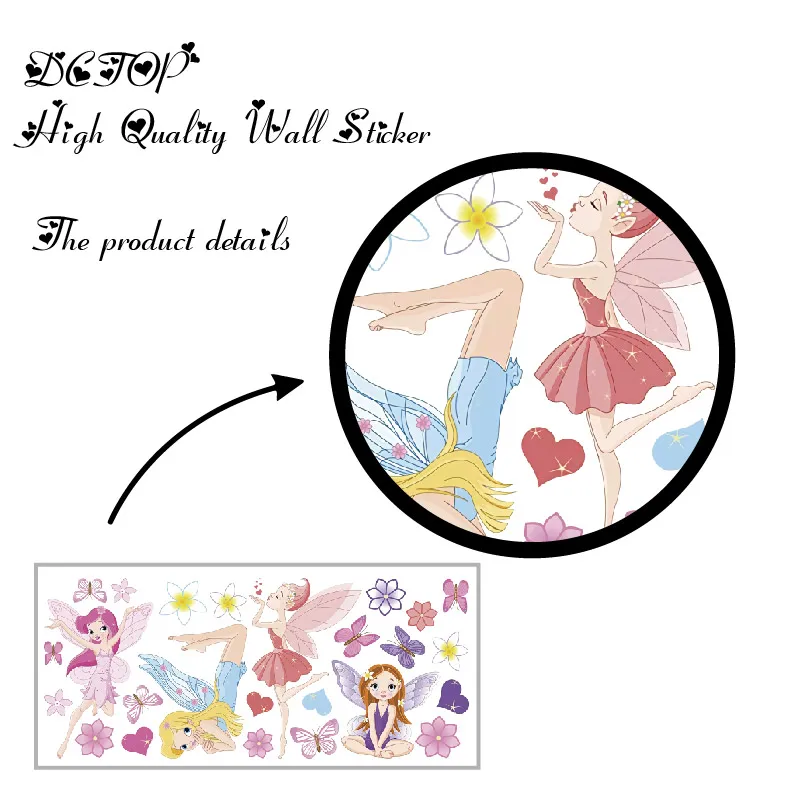 Beautiful Fairy Girl in Flowers Wall Stickers Art DIY Butterflies Decals For Kids Baby Room Home Princess Decor Removable Mural (2)