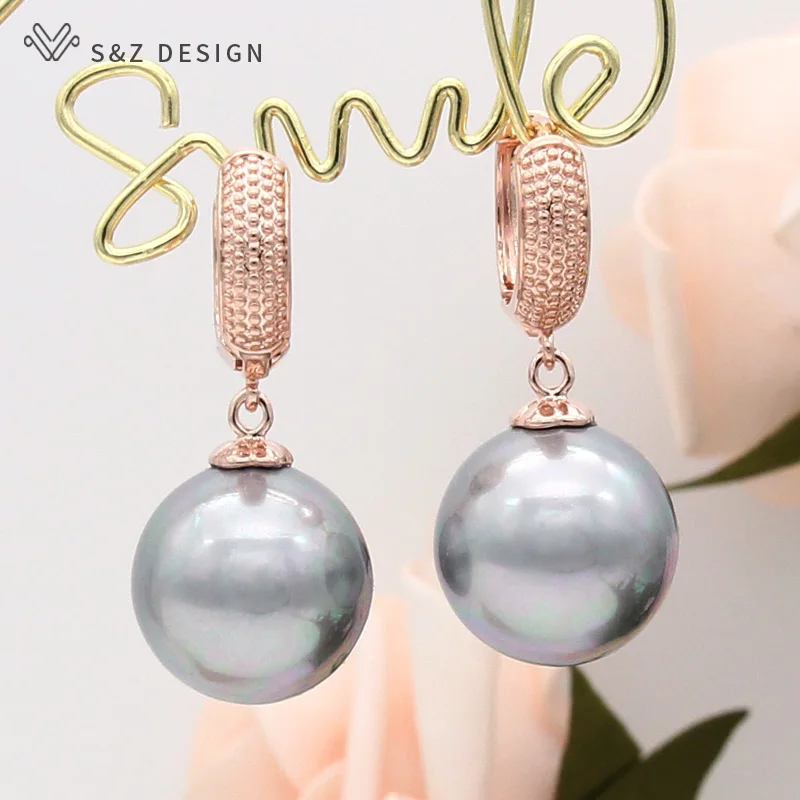 S&Z DESIGN Fashion Big Round Colorful Imitation Pearl Dangle Earrings For Women Wedding Temperament Simple Elegant Jewelry