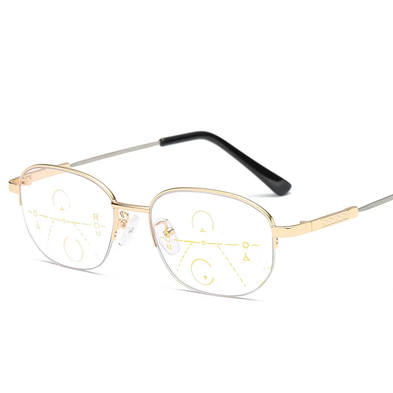 Zilead металлические прогрессивные Мультифокальные очки для чтения, полуоправа, очки для пресбиопии, очки для дальнозоркости с сумкой унисекс+ 1,0 до+ 4,0 - Цвет оправы: gold