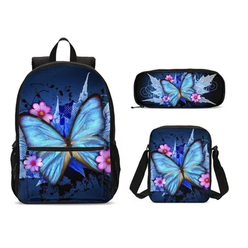 

3pc/set Casual Children School Bag Butterfly Prin Set 2020 School Backpack For Teenage Girls Bookbag Laptop Bag Mochila Escolar