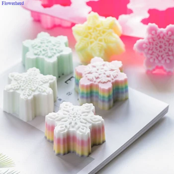 

Easy Release Fondant Cake Mold Food Grade Soft Silicone Handmade Soap Mold Christmas Hot Sale Six Hole Snowflake Silicone Mold