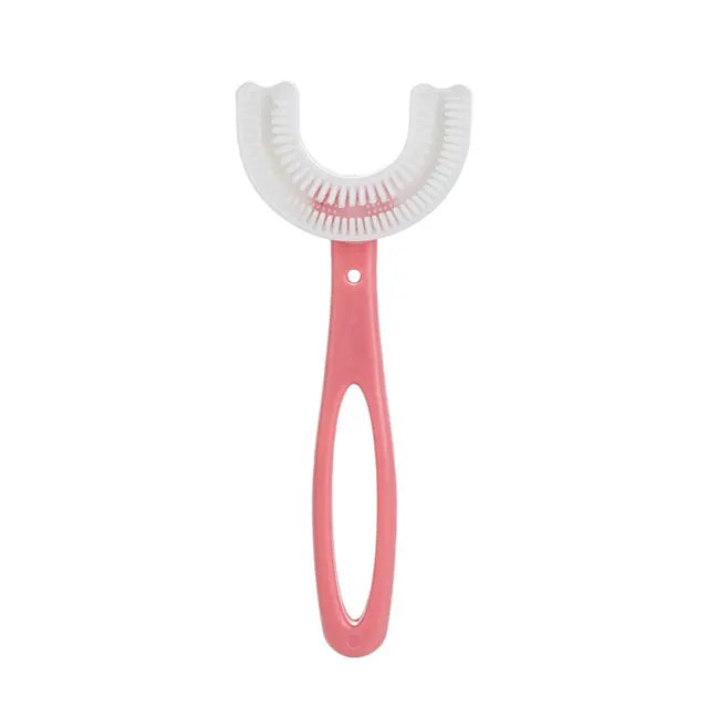 Kids Toothbrush U-Shape Infant Toothbrush with Handle Silicone Oral Care Cleaning Brush for Toddlers Ages 2-12 Drop Shipping Pink 6-12T