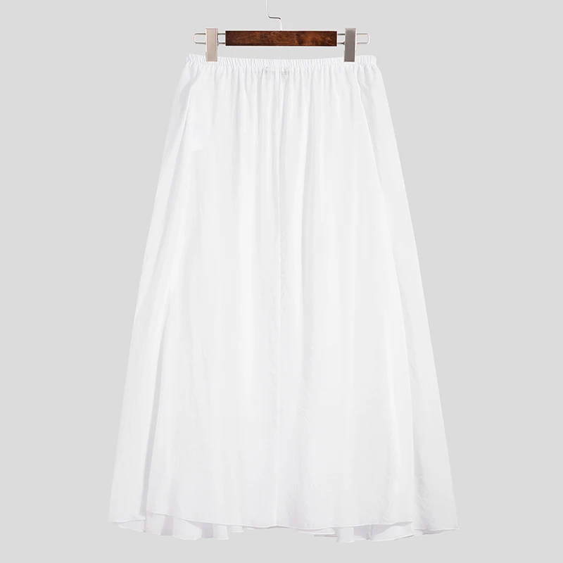 INCERUN American Style Men's Fashion Pantalons Loose Comeforable Long Pant Casual Streetwear Micro-transparent Long Skirts S-5XL
