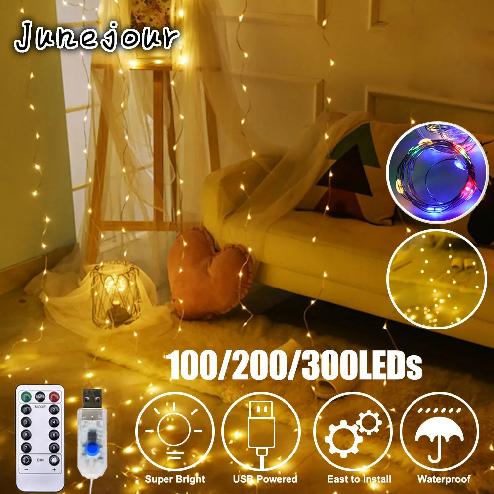 

3x3M LED Curtain Garland on the Window USB String Lights Fairy Festoon Remote Control Christmas Decorations for Home Room