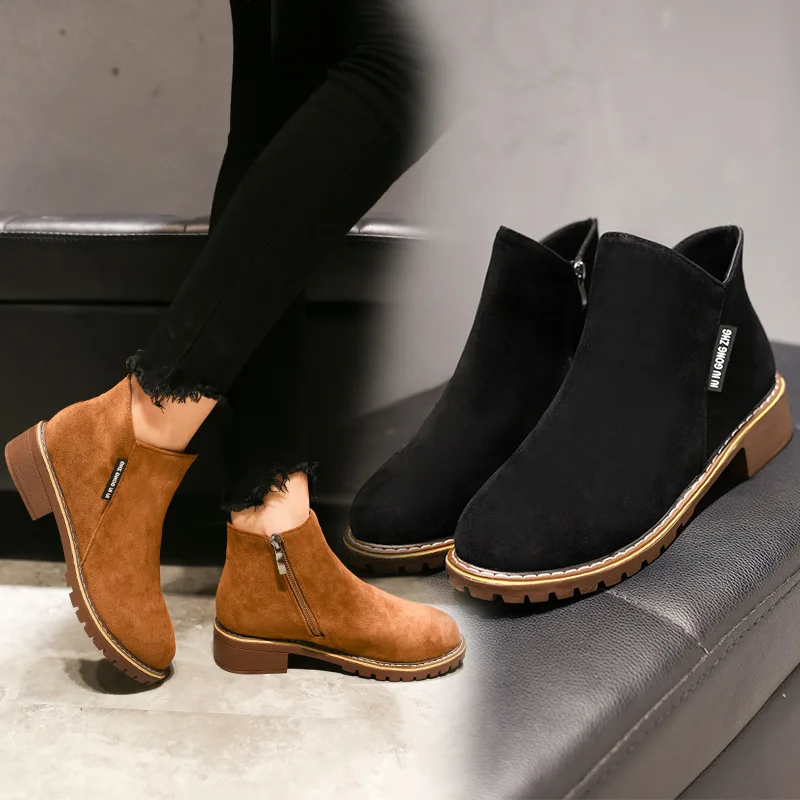 

2018 Autumn And Winter New Style Suede Martin Boots Women's Western Style round-Toe Anti-slip Women's Boots in Chunky-Heel Hot S