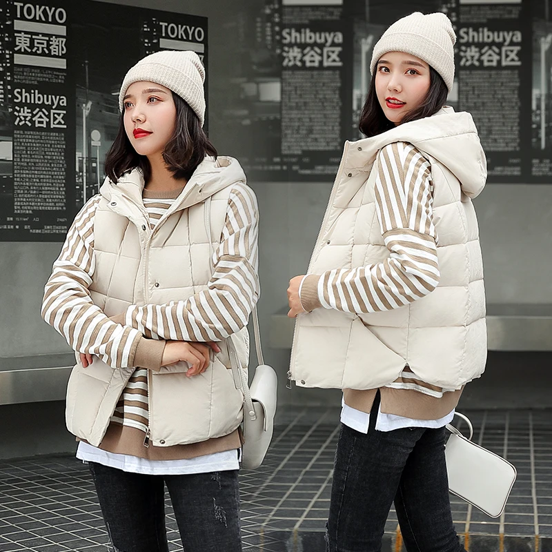 

2019 Women vest Autumn Winter thick waistcoat casual solid Thick warm hood sleeveless vest waistcoat high quality snow wear coat