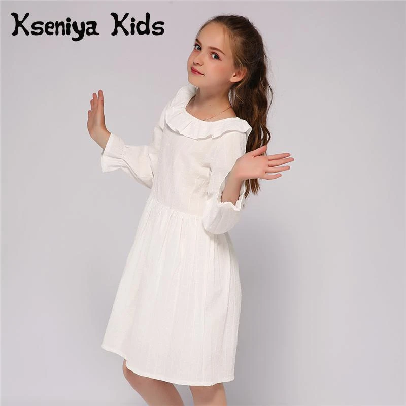 Kseniya vestido de bautismo para de 2 a 9 años, Vestido de manga larga con cuello volantes blanco para primavera y - AliExpress