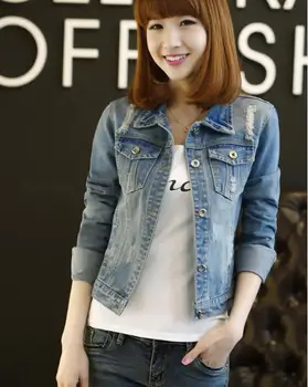

New 2020 Spring and Autumn Denim Jacket Women's Long Sleeve Jacket Short Slim Hole Large Size Female Jacket