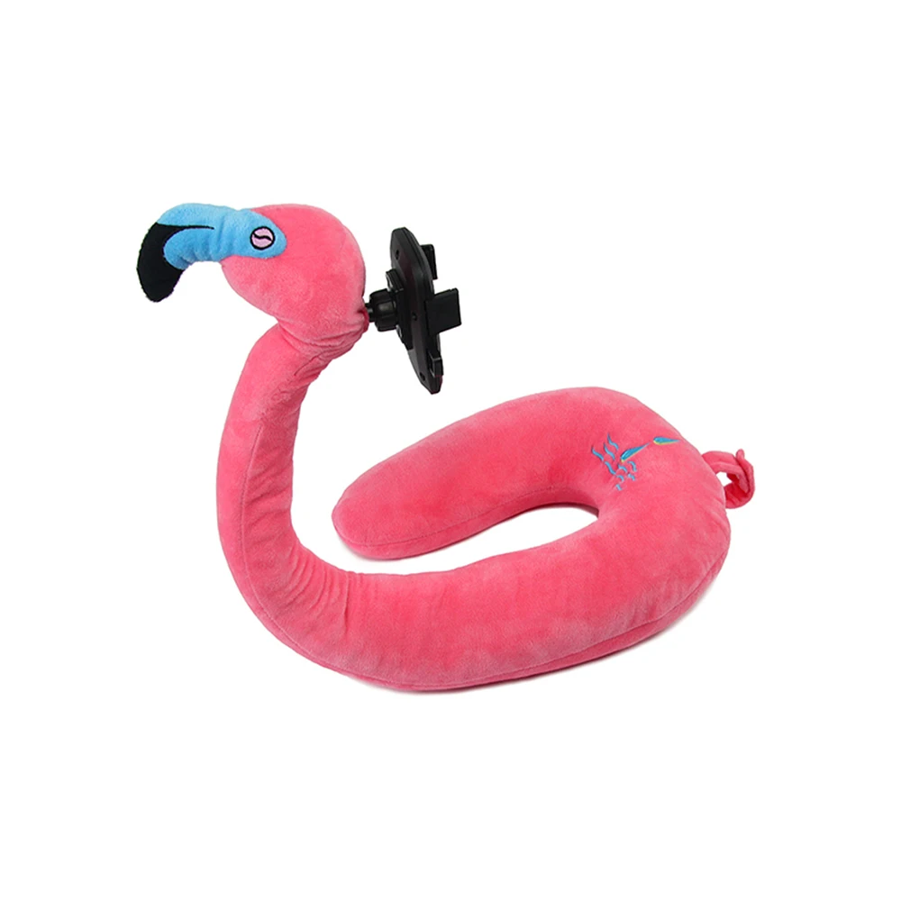 2 в 1 губка памяти u-образная подушка для путешествий подушка для шеи из пенопласта поддержка подголовника держатель мобильного телефона для iPhone samsung - Цвет: Flamingo