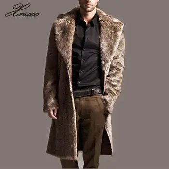 

Mens Warm Plus Thickening Long Coat Jacket Faux Fur coat men Parka Outwear Cardigan long faux leather coat