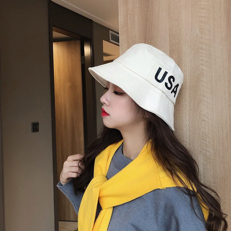 Новинка, женские шапки-ведерки с принтом США, весенне-летняя кепка s, модная шапка в рыбацком стиле для девушек, складная шапка для пляжа, путешествий, солнцезащитная Кепка, новинка - Цвет: 3-beige