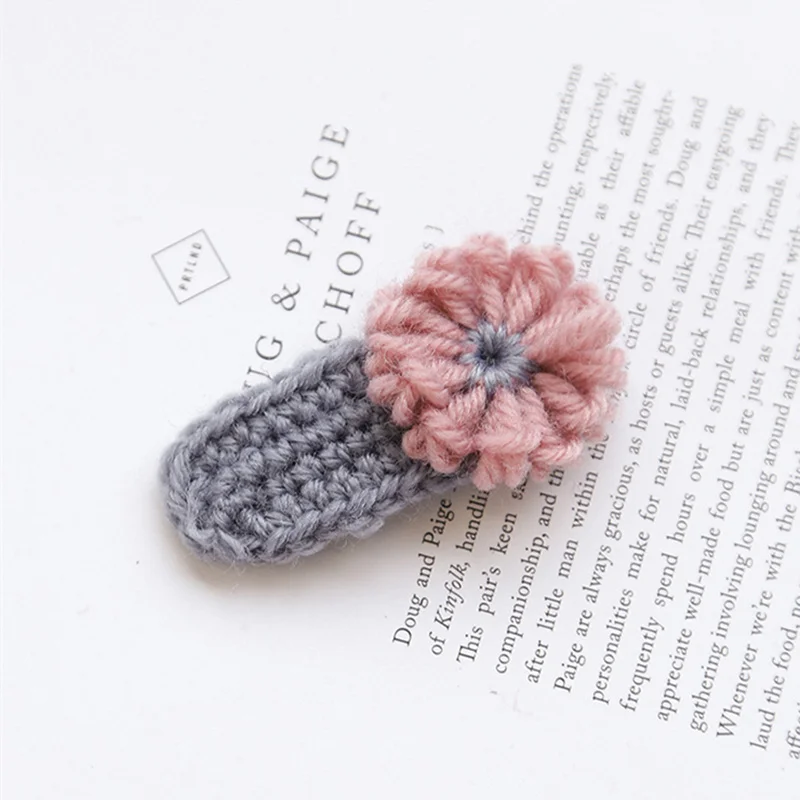 Flower Grey M MISM зимние вязаные заколки для волос для детей, девочек, безопасная защита, BB заколки, заколки для волос, Цветочные заколки для волос, Детские аксессуары для волос - Цвет: Flower Grey