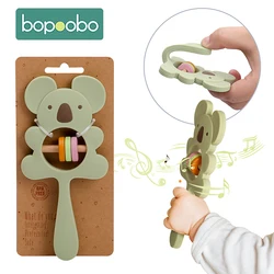 Mordedor de silicona de Koala para bebé, cascabeles de mano sin BPA, collar de dentición, juguete masticable infantil de grado alimenticio, 5 uds.
