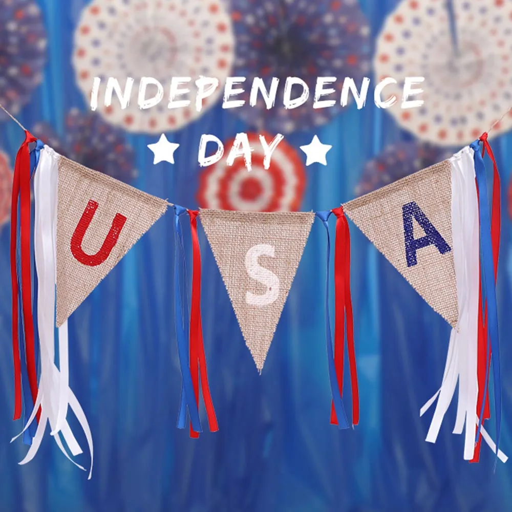 Американский День Независимости вечерние флаги DIY США джутовые флажки из рогожи флаги США Национальный день декоративный баннер