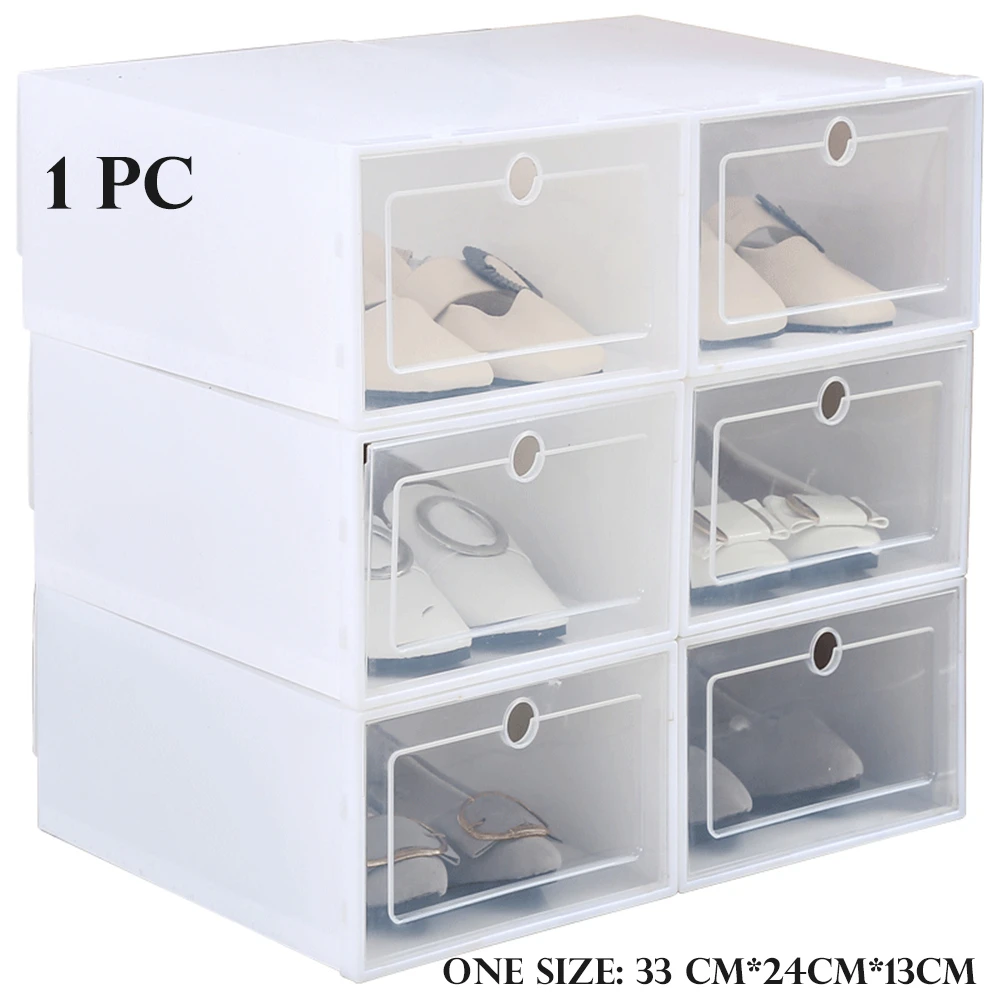 1 pc white Штабелируемый толстый прозрачный Обувной Ящик складывающийся флип сборочный ящик для хранения обуви пыленепроницаемый водонепроницаемый пластиковый шкаф для обуви - Цвет: 1 pc white