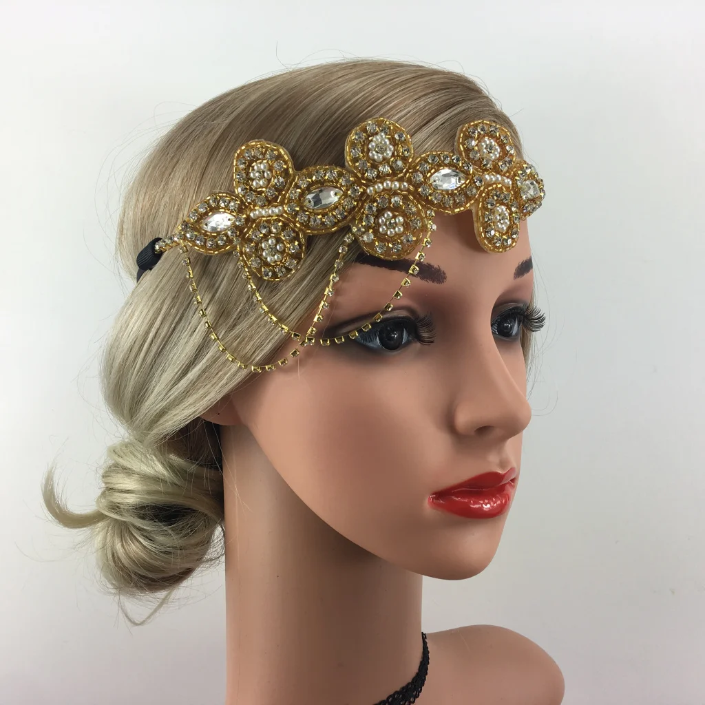 Золотой Women Vintage 1920s Rhinestone Headbands Fascinator Bridal Hair Band - Цвет: Золотой