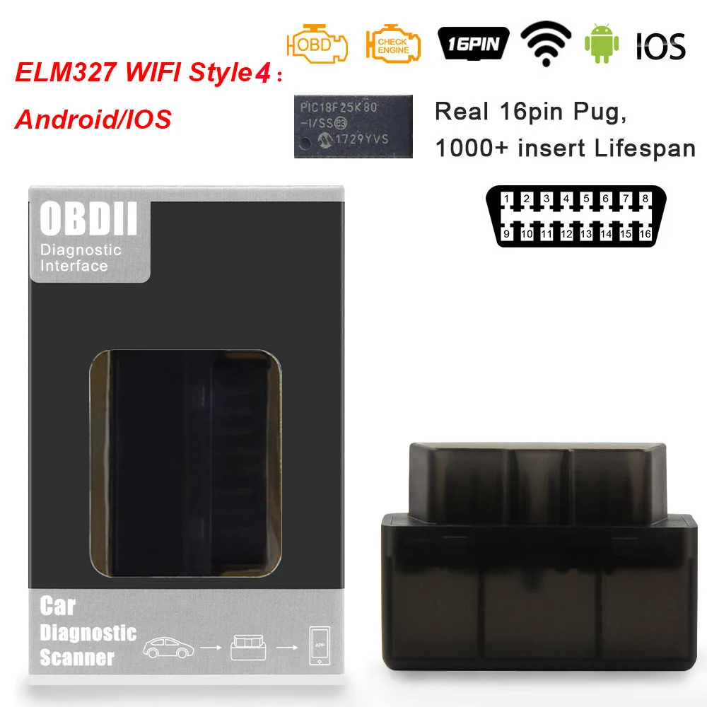 WIFI Style 4 ELM 327 V1.5 OBD2 Bluetooth 4,0 wifi сканер PIC18F25K80 для Android/IOS ELM327 V1.5 OBD OBD2 автомобильный диагностический автоматический сканер инструмент - Цвет: WIFI Style 4