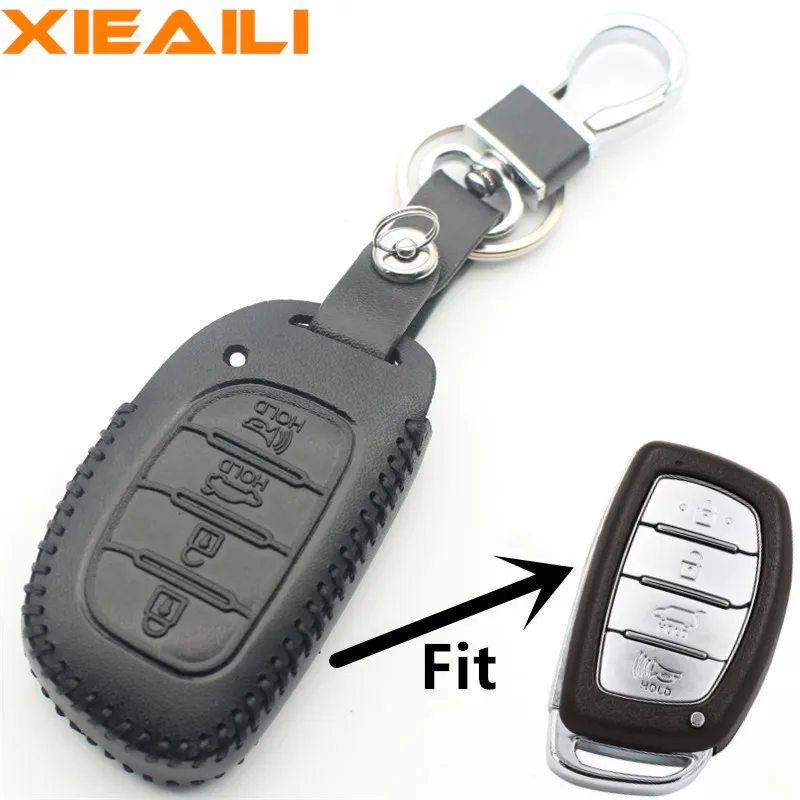 Чехол для смарт ключа XIEAILI из натуральной кожи с 4 кнопками Hyundai IX25/IX35/Elantra/Sonata/I40