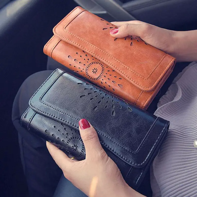 

Ladies Women Boho Leather Wallet Handbag Clutch Bag Phone Card Holder Long Purse