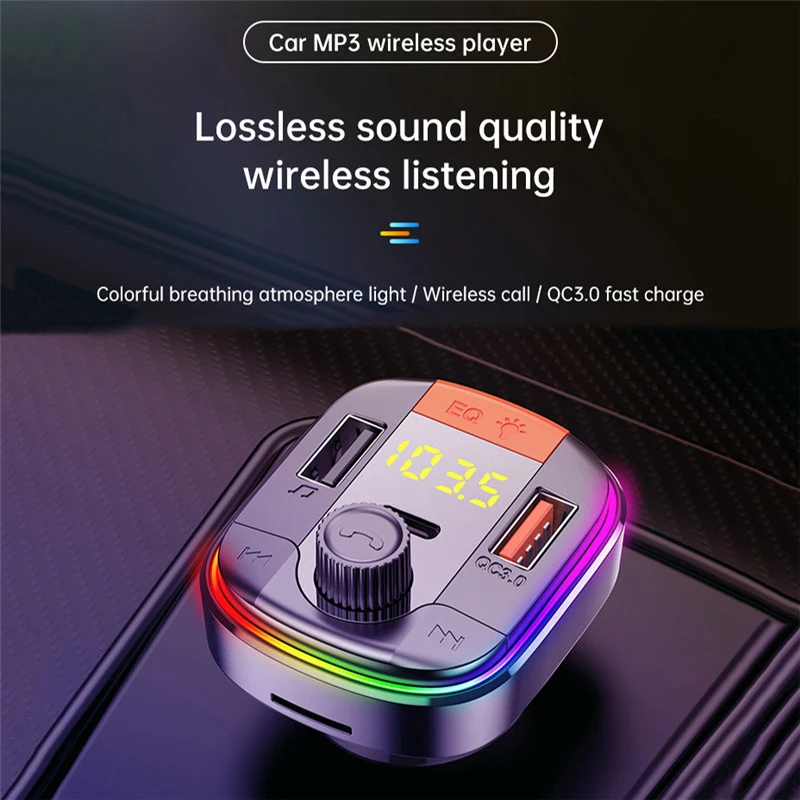 Fm-передатчик Bluetooth 5,0 адаптер красочный автомобиль Mp3 плеер Громкая связь с 2 портами (стандарт Порты и разъёмы с PD КК 3,0 Быстрая зарядка автом...