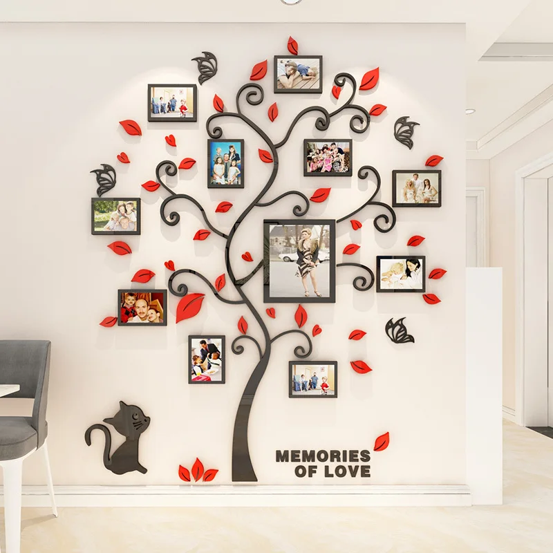 

Acrylic Wal Stickers 3D Tree Mirror Wall Decals for Living Room Bedroom Stairs Home Decor DIY Family Photo Frame