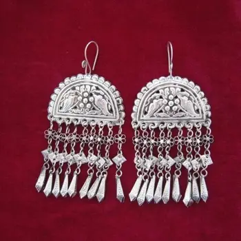 

rewind handmade miao silver ornaments double bird tassels exaggeration earring