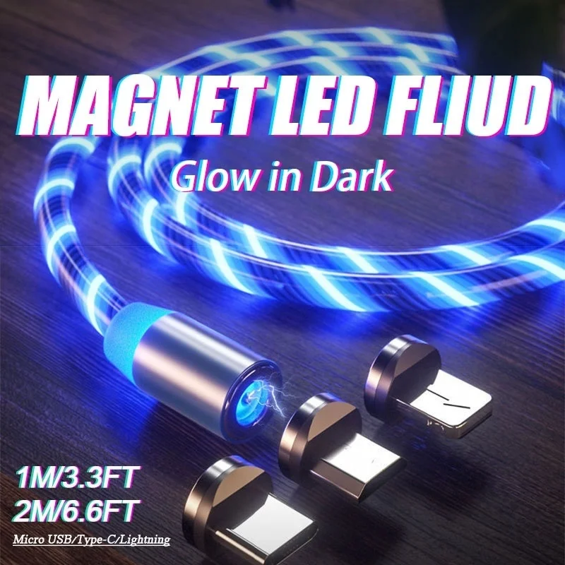 

Detachable Connect Round Plugs Led Lighting Charger Cable Data Flowing LED Light Fast Charge Cable For IOS Android Type-C