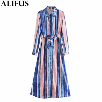 

Fashion Za Women's dress 2020 Stripe Sashes Chic Turn Down Collar Long Sleeve Casual Slim Dresses Female Ladies Vestidos