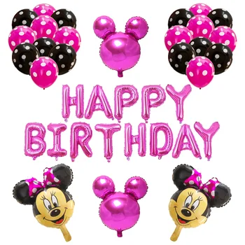 

37pcs/lot Minnie Mickey mouse head foil balloons red black birthday party letter decoration Polka Dot Latex Ballon baby shower