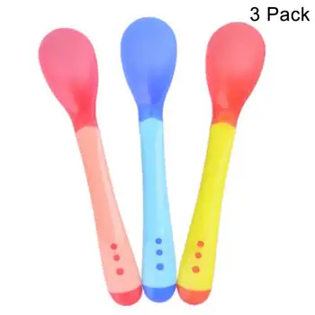 

3 Pack (3 Multi Color) Baby Spoons Feeding Set Soft Silicone Tip Heat Sensitive Utensils