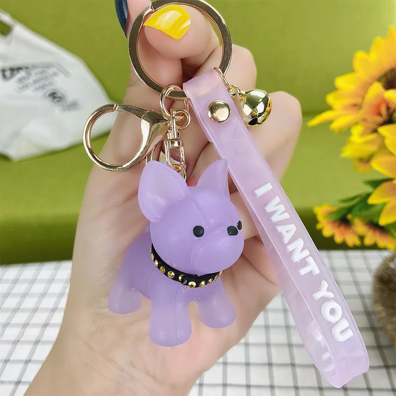 Black Cool Bulldog Keychain For Women Cute Dog Resin Keyring Girls Bag  Accessories Fashion Car Charm