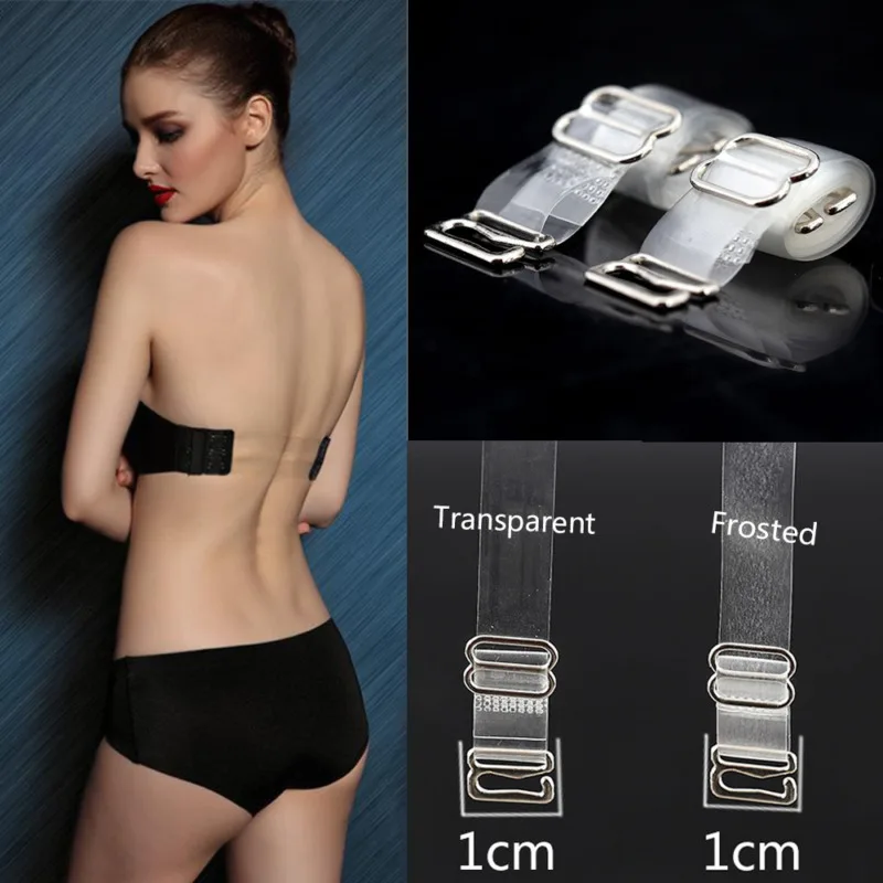 1cm 1Pairs Shoulder Bra Strap With Metal Buckle Adjustable Transparent