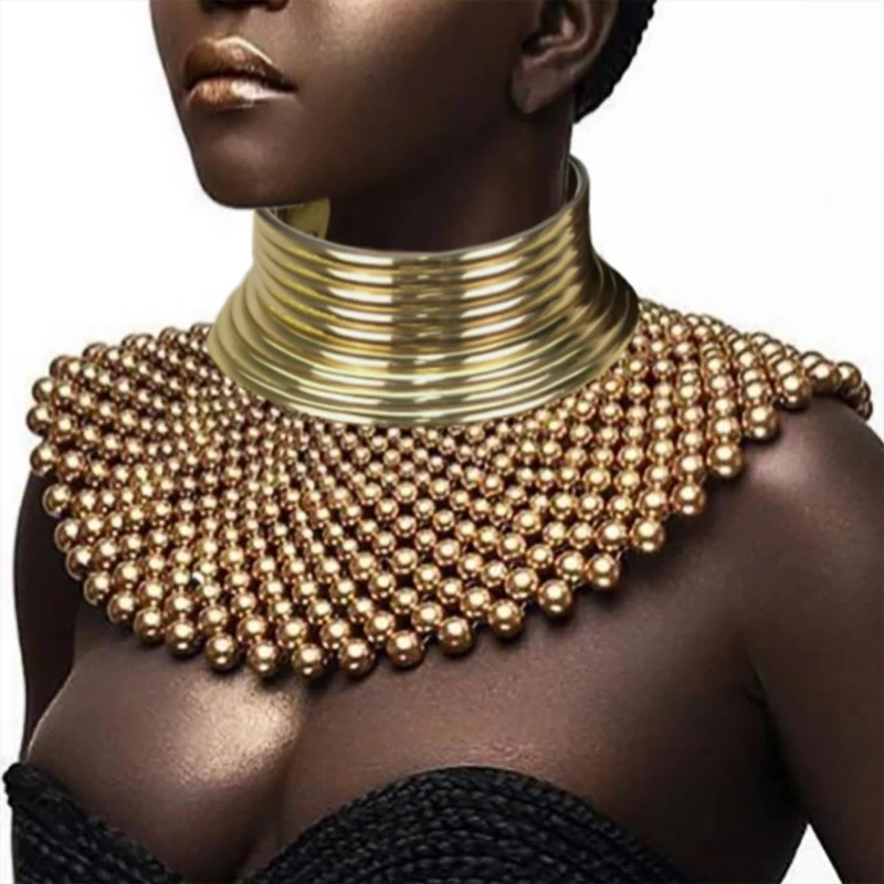 Brand Indian Jewelry Handmade Beaded Statement Necklaces For Women Collar Beads Choker Maxi Necklace Wedding Dress African UKEN - 2