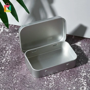 

1Pcs Mini Portable Silver Metal Rectangular Empty Hinged Tins Box Containers Box Small Storage Kit Home Organizer Cozy